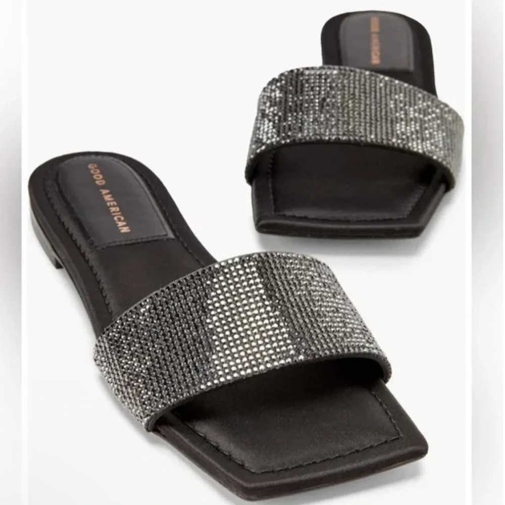 Good American Black Rhinestones Sandals Size 7